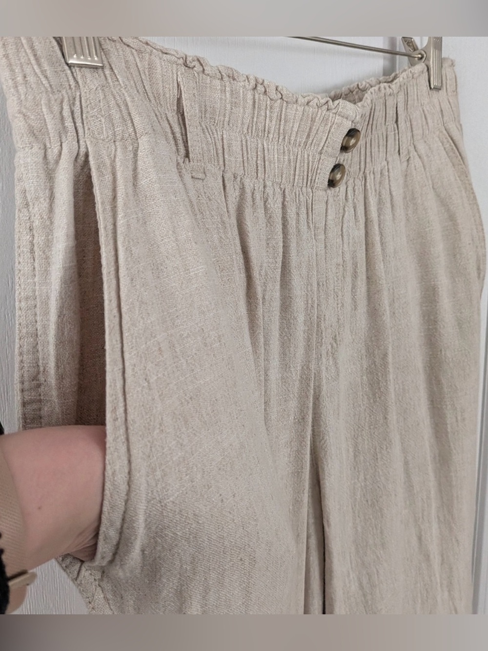 Briggs Linen Blend High Waisted Wide Leg Pants Oatmeal cream Large - Picture 8 of 9